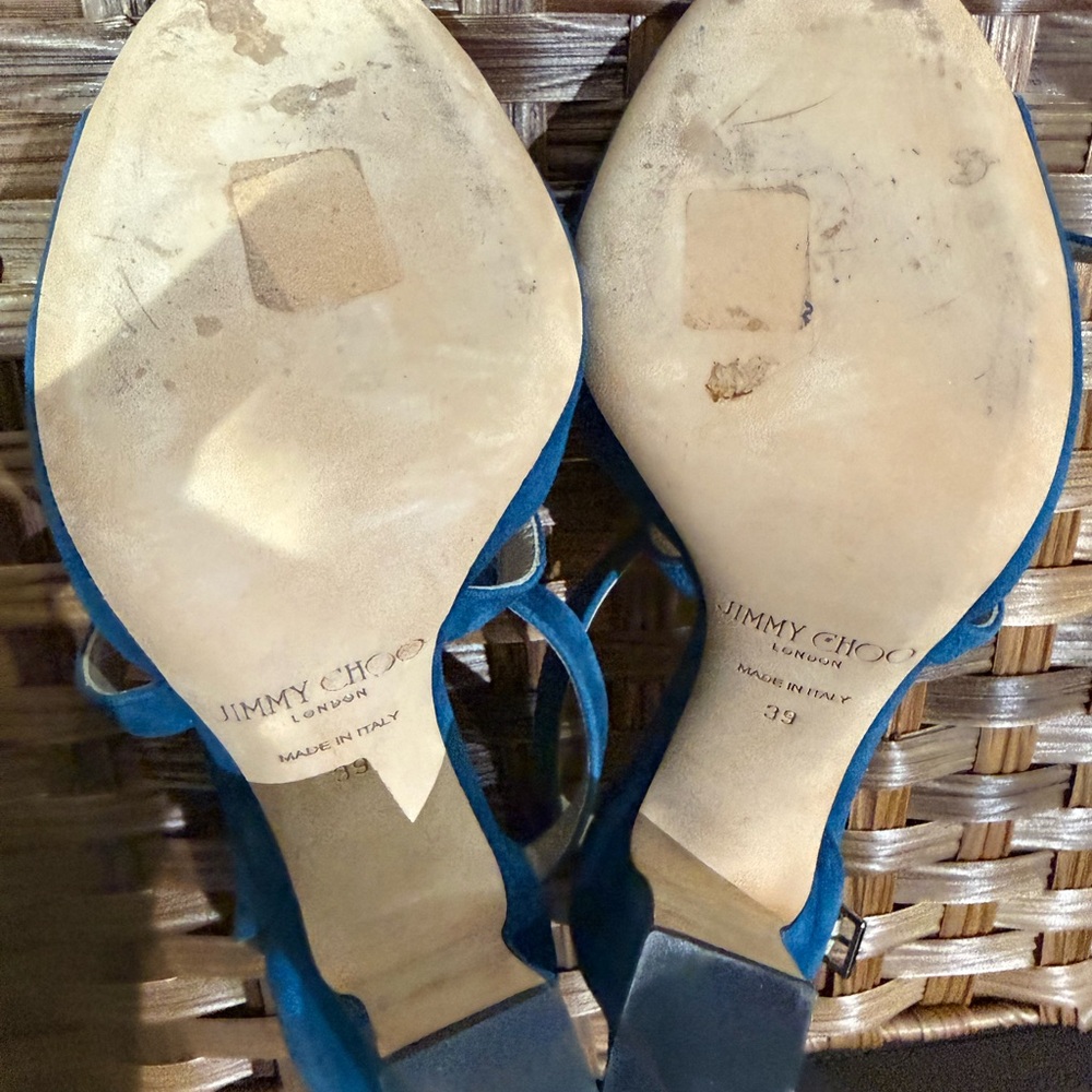 NOT FOR SALE! ‼️ Jimmy Choo Teal Suede Crisscross Block Heel Sandal - Picture 5 of 5